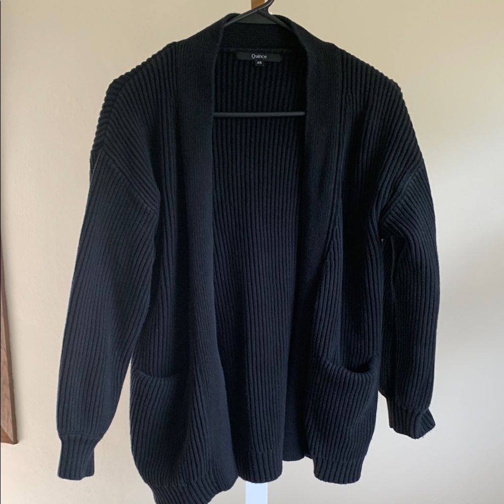 Quince Black Cardigan Sweater Oversized Knit